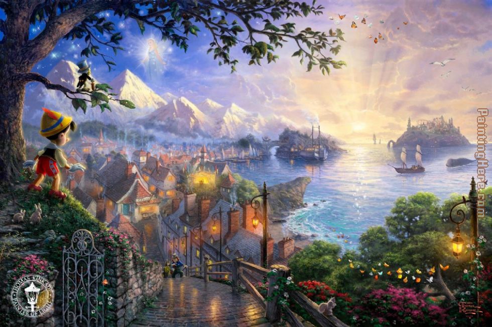 Thomas Kinkade Pinocchio Wishes Upon a Star